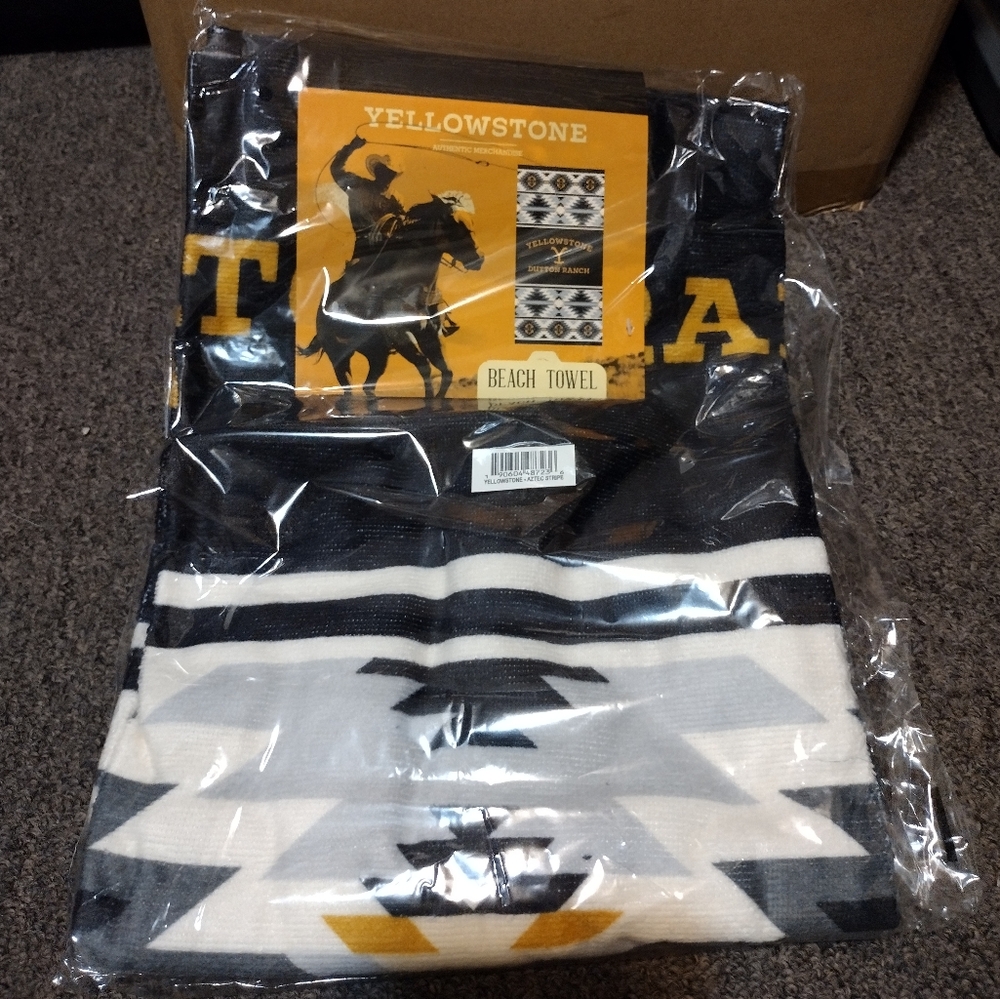 Yellowstone Authentic Beach Towel with Black and White Pattern 30" X 60"